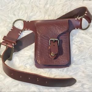 Athleta Sz M Brown Leather Belt Pouch Bag